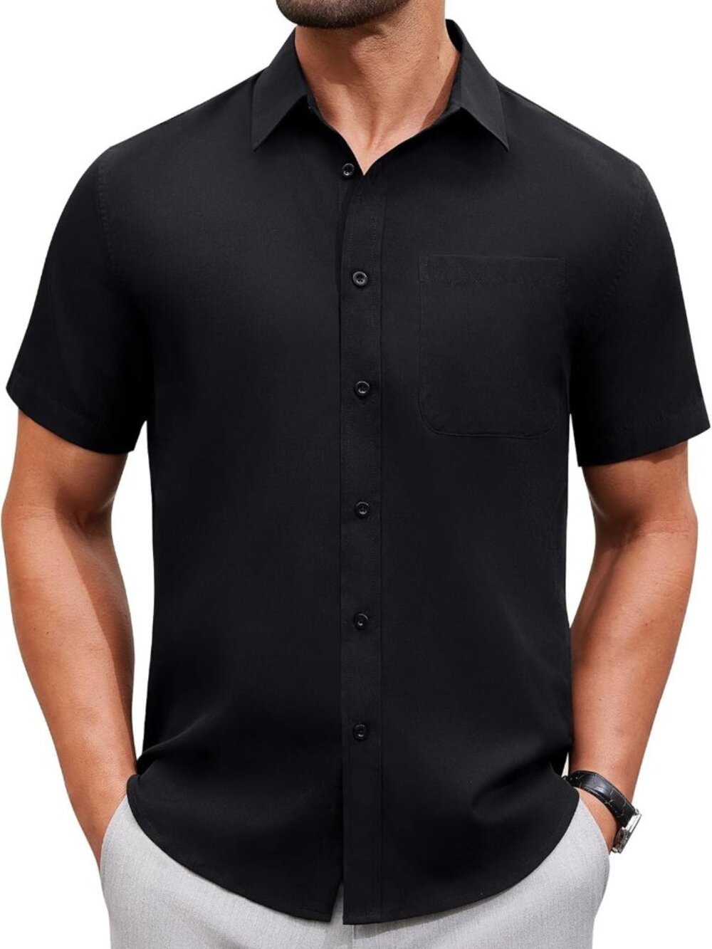 Men's Short Sleeve Dress Shirt - Wrinkle-Free, Casual Button Down, Untucked